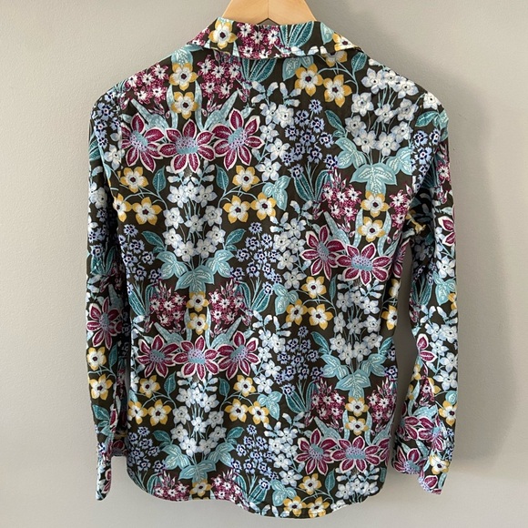 Talbots Botanical Turquoise Green Long Sleeve Lightweight Cotton Blouse - Picture 3 of 5